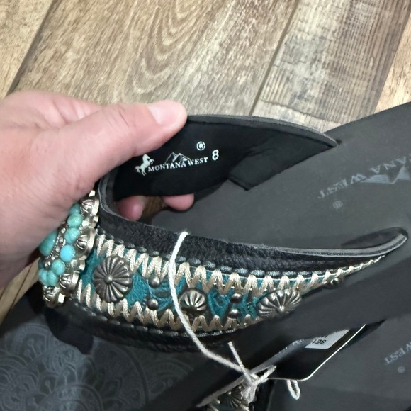 Montana West Womens Black Turquoise Concho Western Platform Flip Flops  Size 8 - Picture 3 of 6